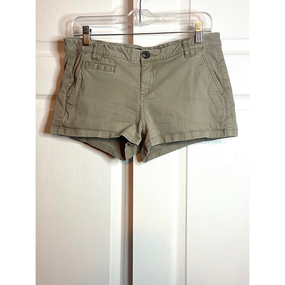 Express Womens Khaki Olive Green Chino Shorts Size 8 Low Rise Stretch Mini